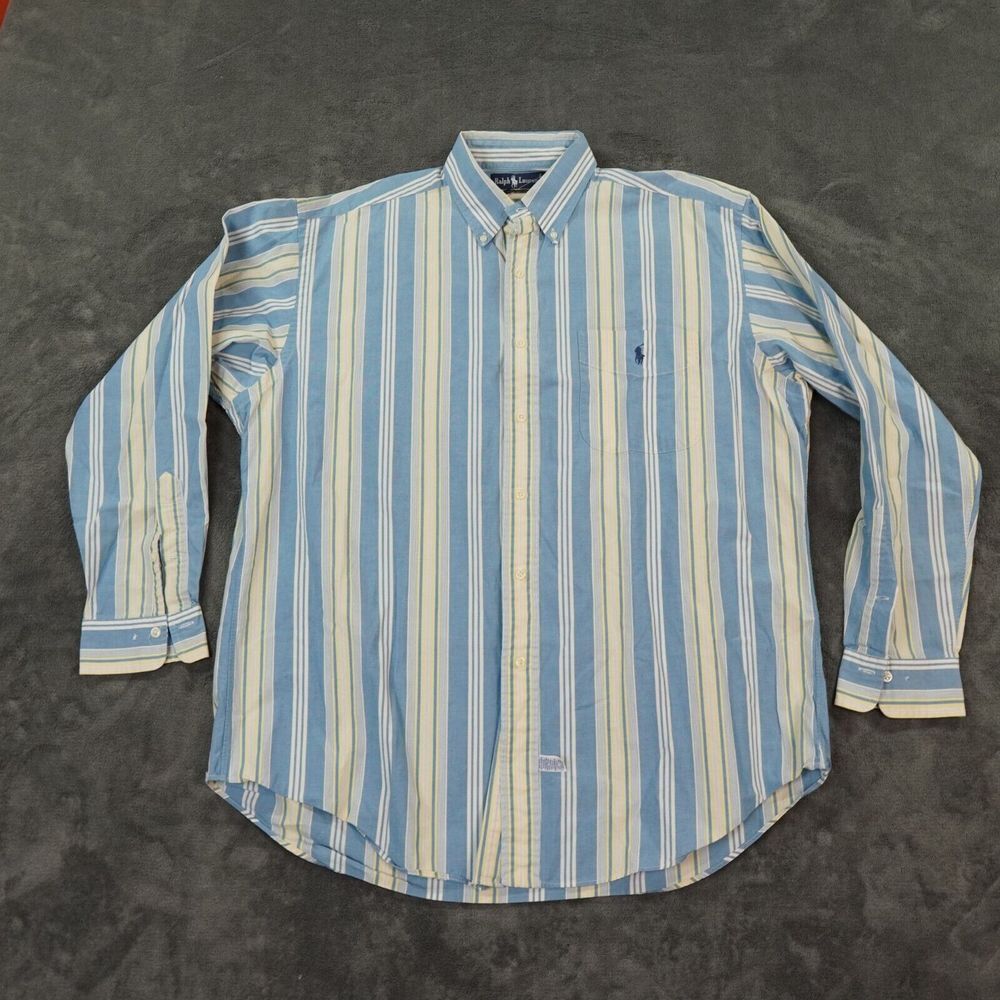 Vintage Ralph Lauren Shirt Mens Blue White‎ Wide Stripe Camp 90s READ Coastal